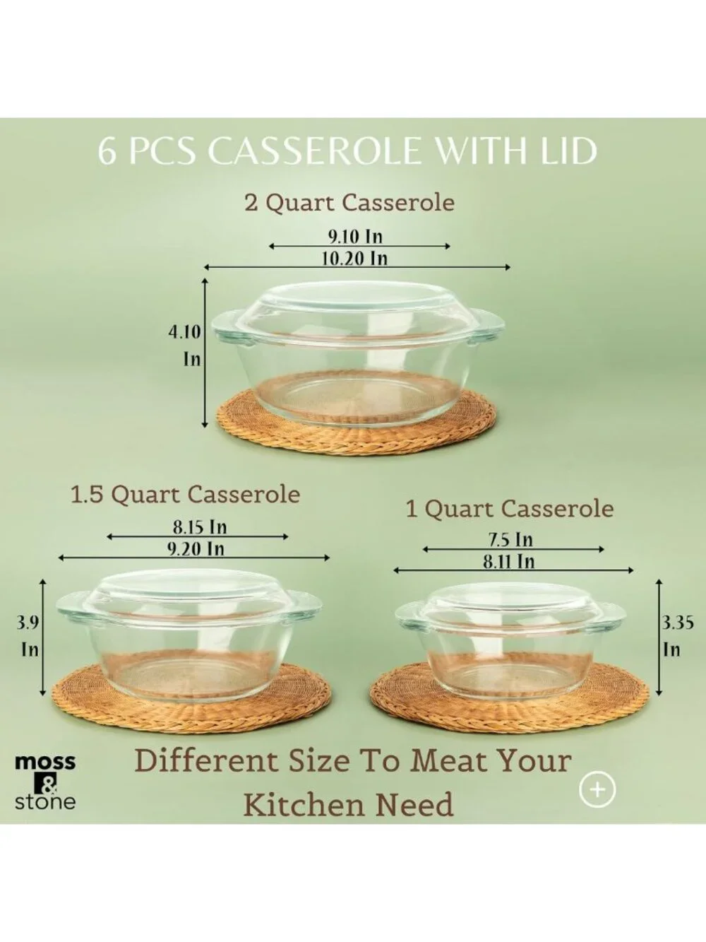 Clear Glass Casserole Dish Set with Lids | Baking Dishes for Kitchen & Meal Prep